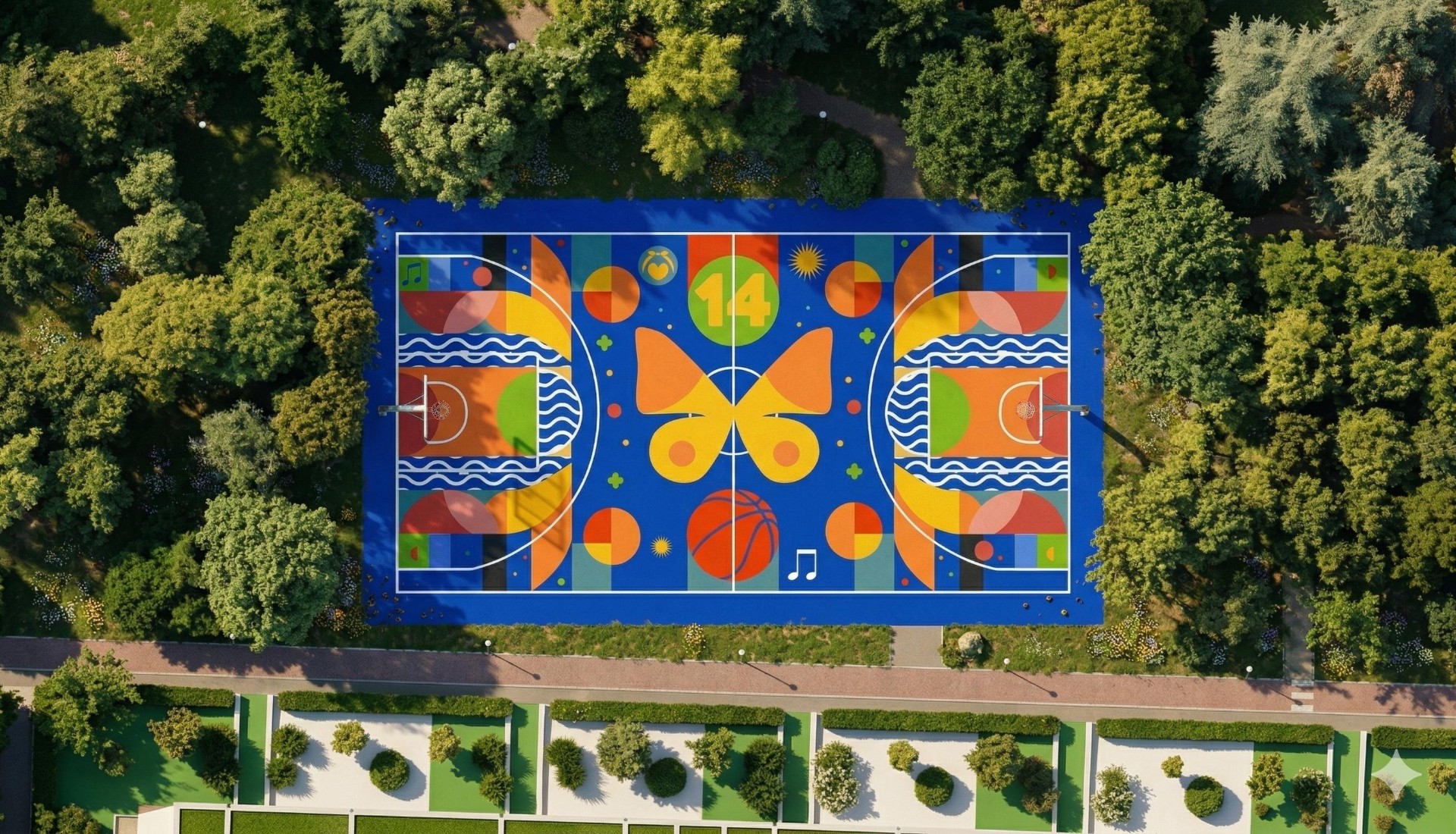 Render del campetto polivalente dedicato a Titty, vista dall'alto